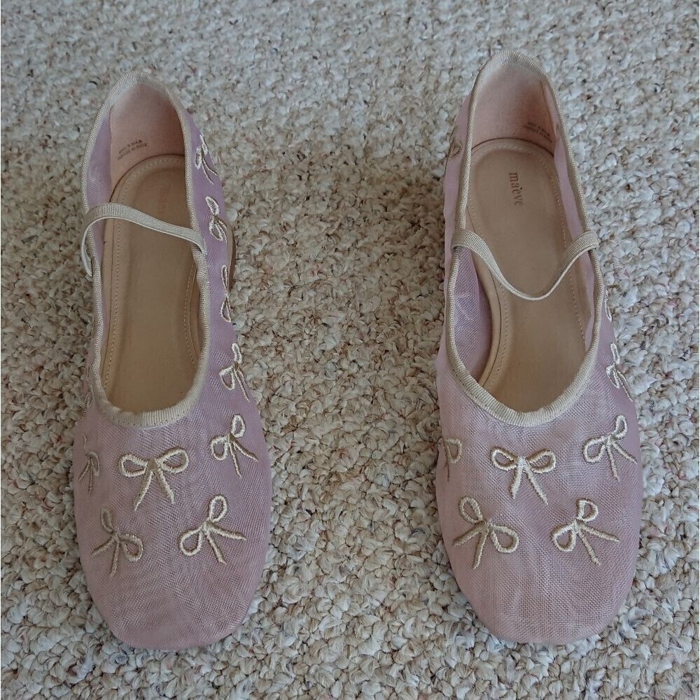 Anthropologie Maeve Chic Bow Embroidered Mary Jane Shoes size 38.5